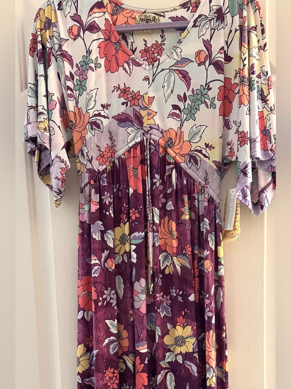 ONE WORLD Boho Floral Dress in Lavender and Coral